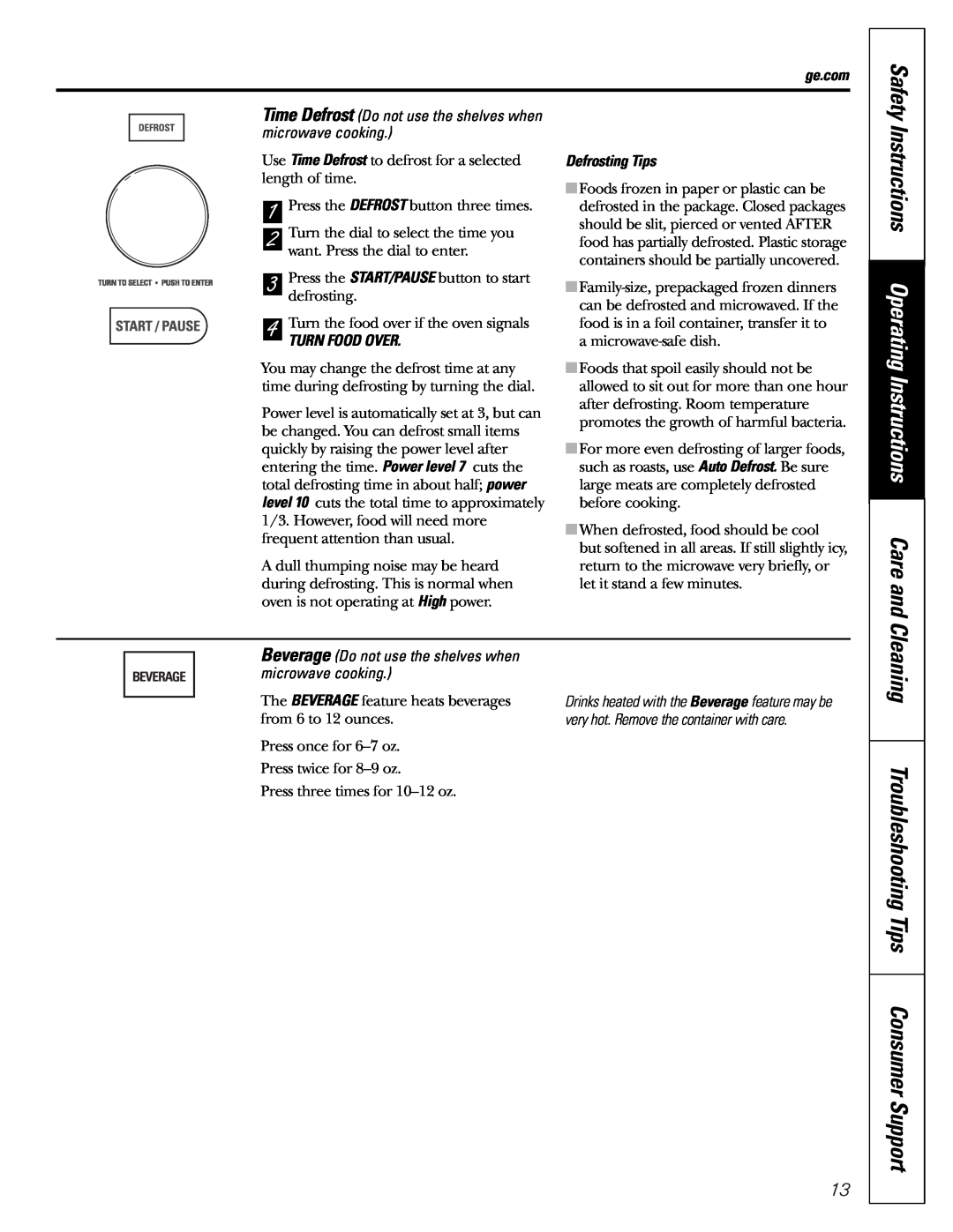 GE JVM1790 Instructions Operating Instructions Care and, Cleaning Troubleshooting Tips Consumer Support, ge.com, Safety 