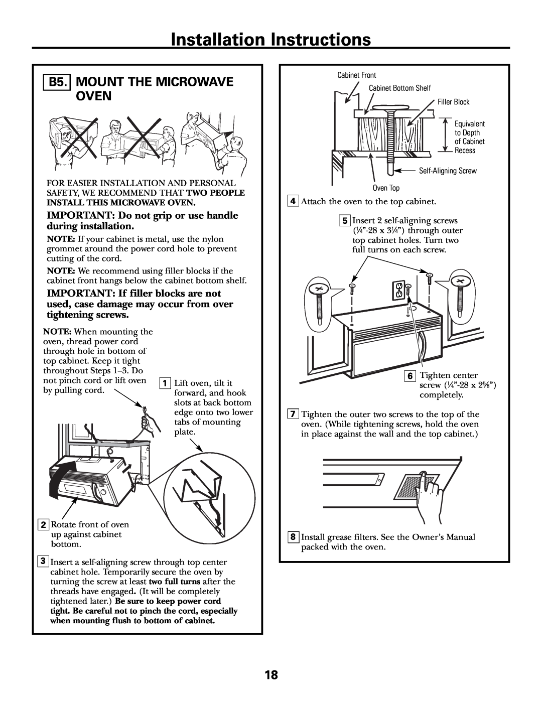 GE JVM1790 installation instructions B5. MOUNT THE MICROWAVE OVEN, Installation Instructions, Install This Microwave Oven 