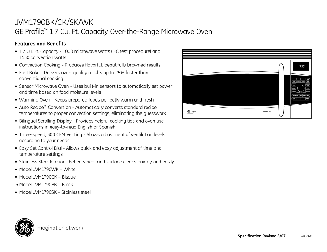 GE JVM1790SK dimensions Features and Benefits 