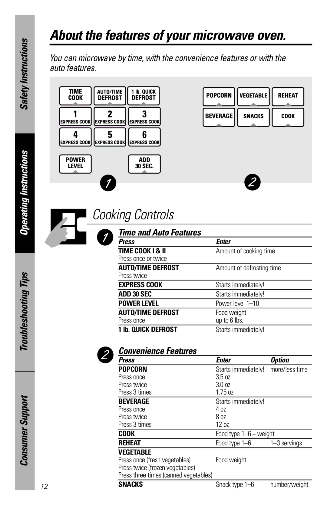 GE JVM1840 owner manual Time and Auto Features, Convenience Features, Press Enter Option 