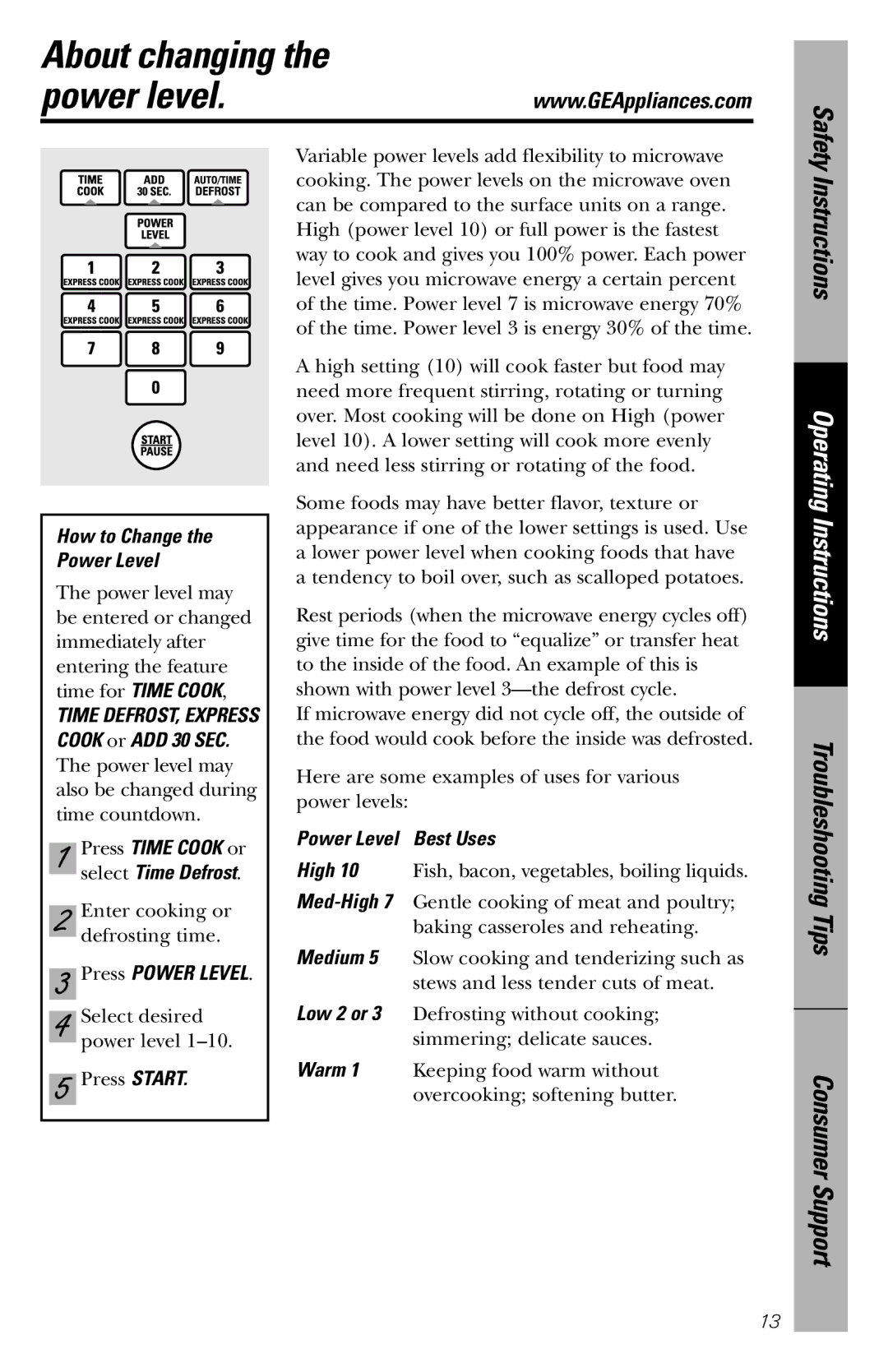 GE JVM1840 owner manual About changing Power level 