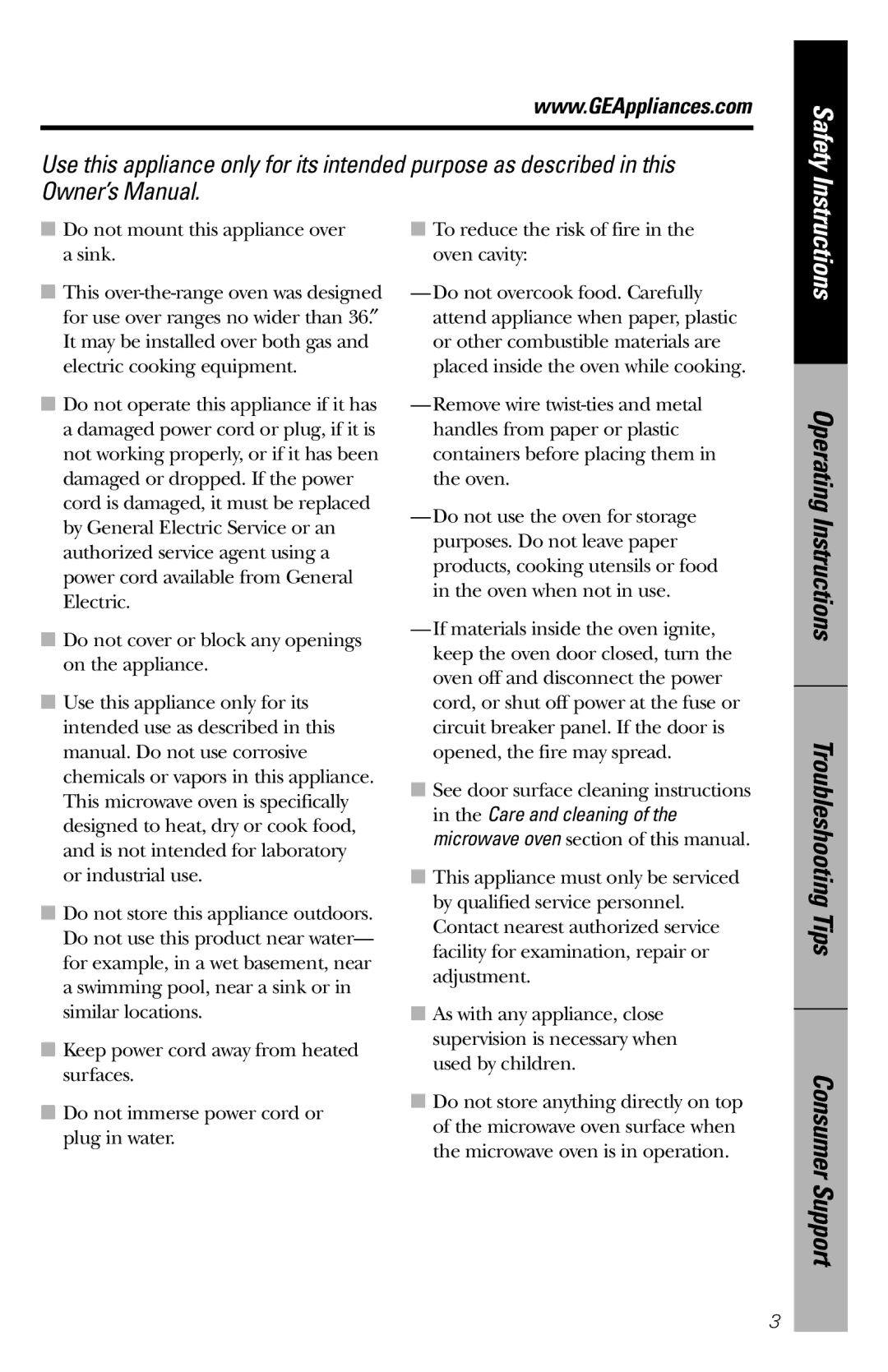 GE JVM1840 owner manual Safety, Consumer Support 