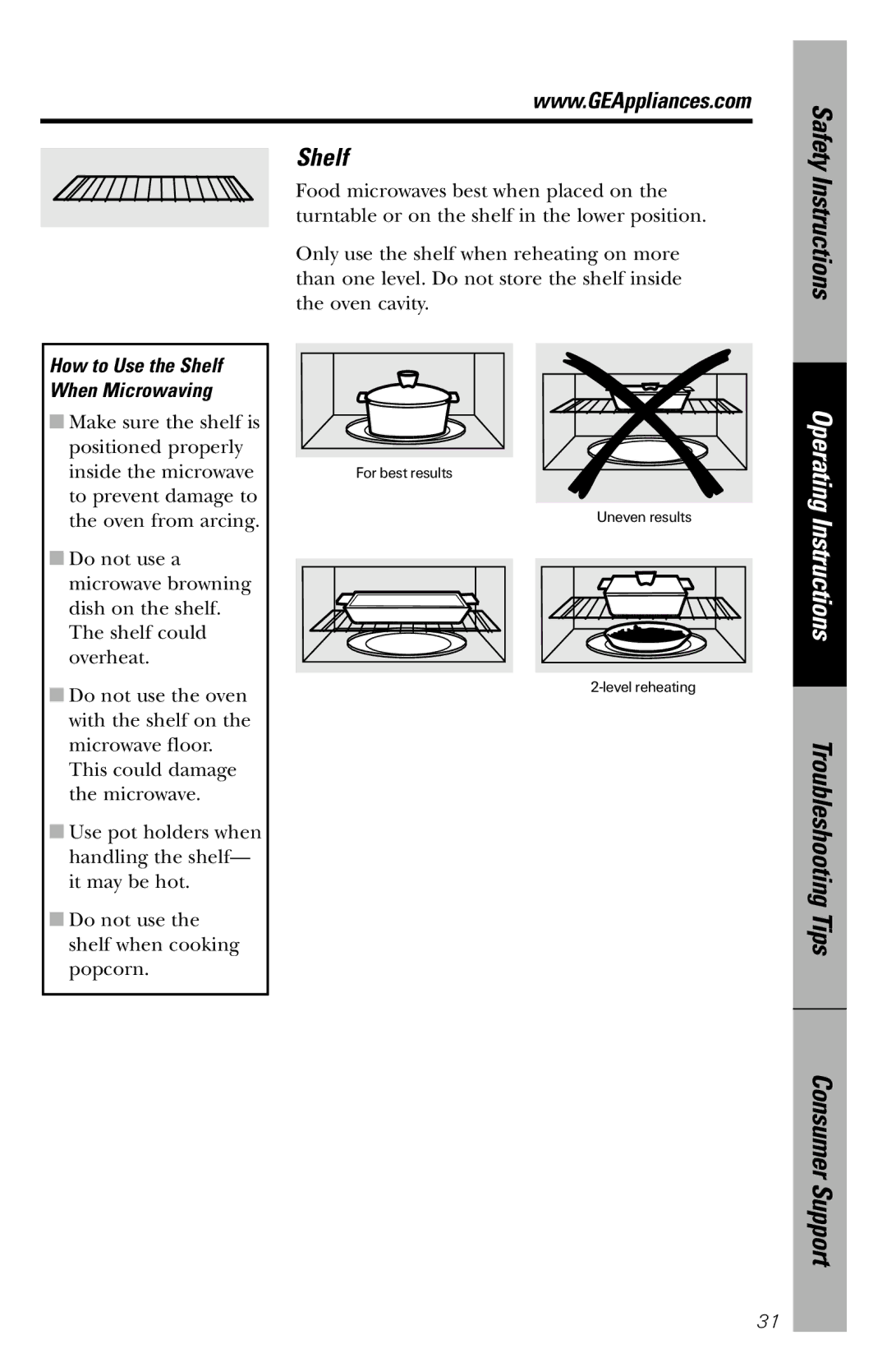 GE JVM1840 owner manual Shelf 