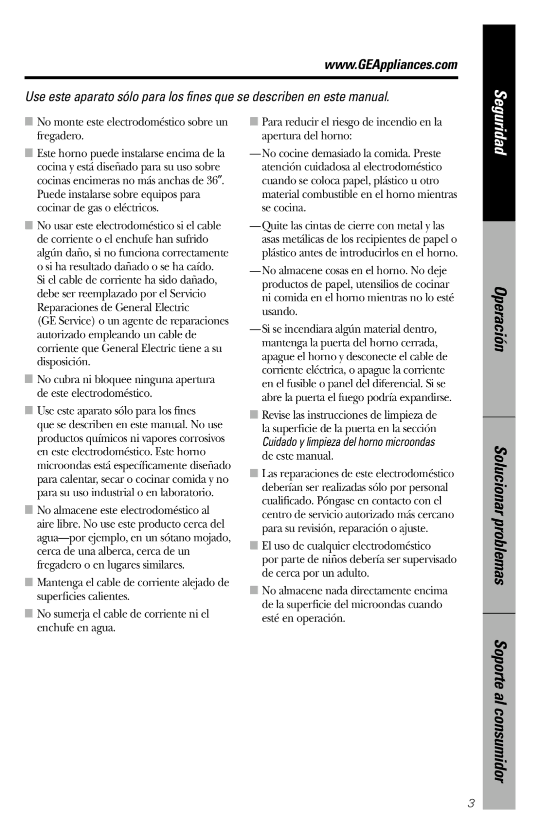 GE JVM1840 owner manual Operación Solucionar problemas Soporte al consumidor 