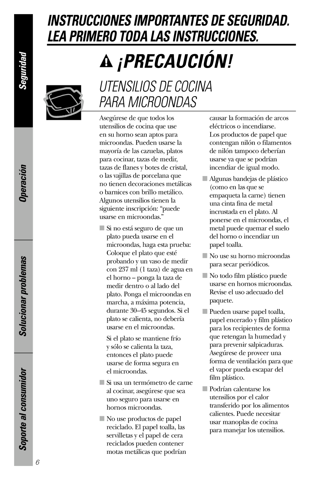 GE JVM1840 owner manual Utensilios DE Cocina Para Microondas 