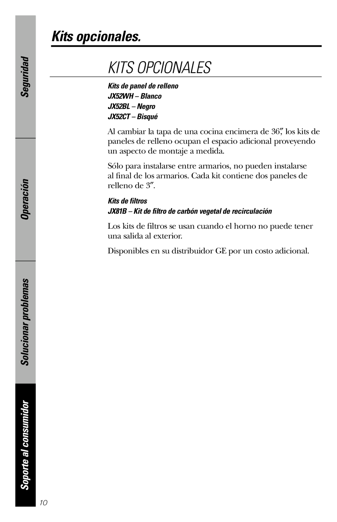 GE JVM1840 owner manual Kits Opcionales, Kits opcionales 