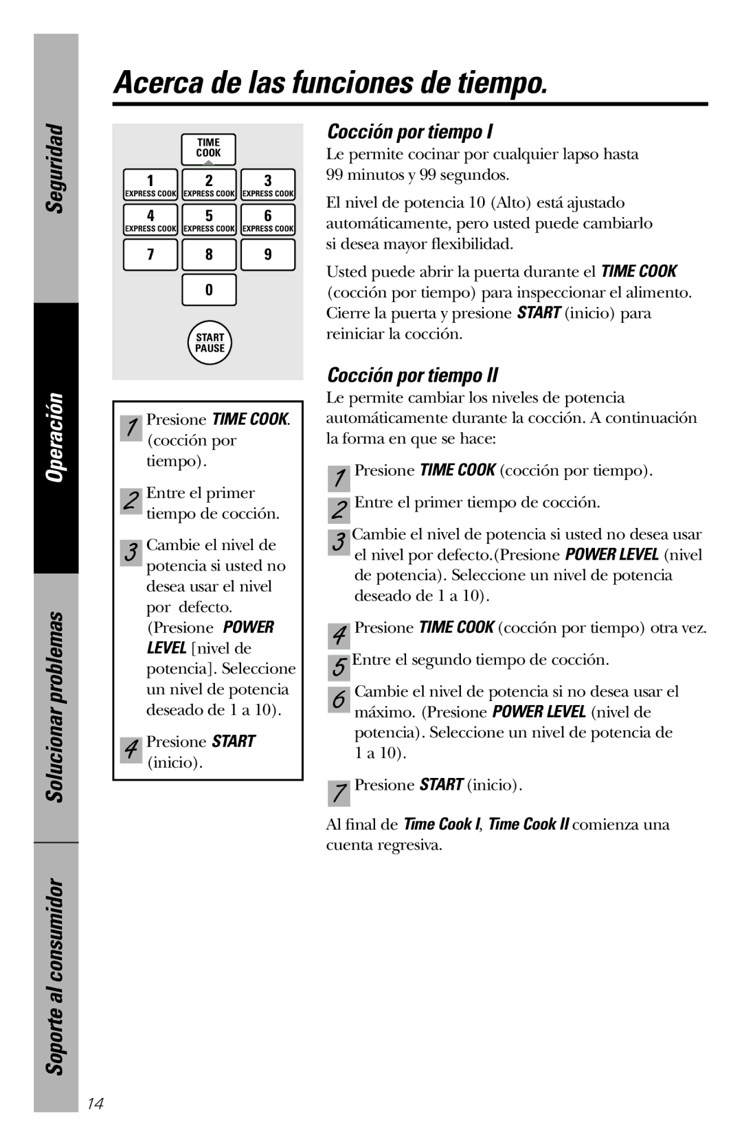 GE JVM1840 owner manual Acerca de las funciones de tiempo, Cocción por tiempo 