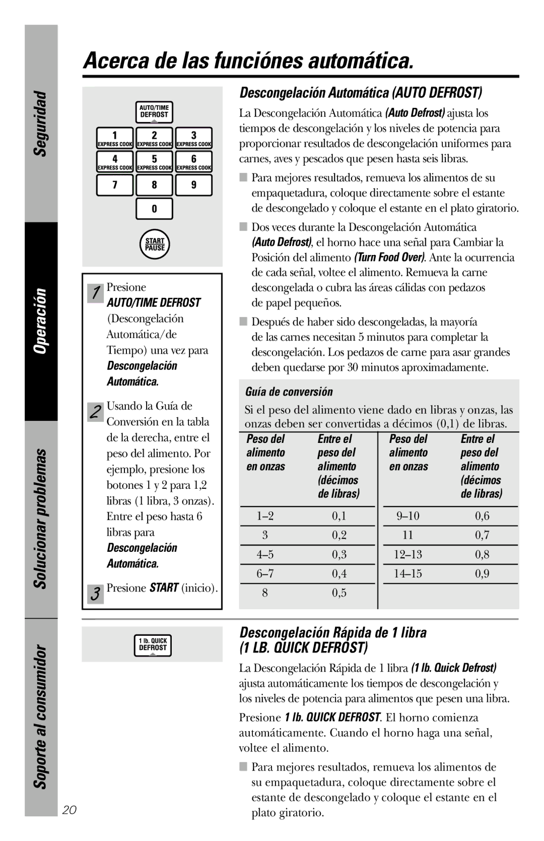 GE JVM1840 owner manual Acerca de las funciónes automática, Descongelación Automática Auto Defrost 