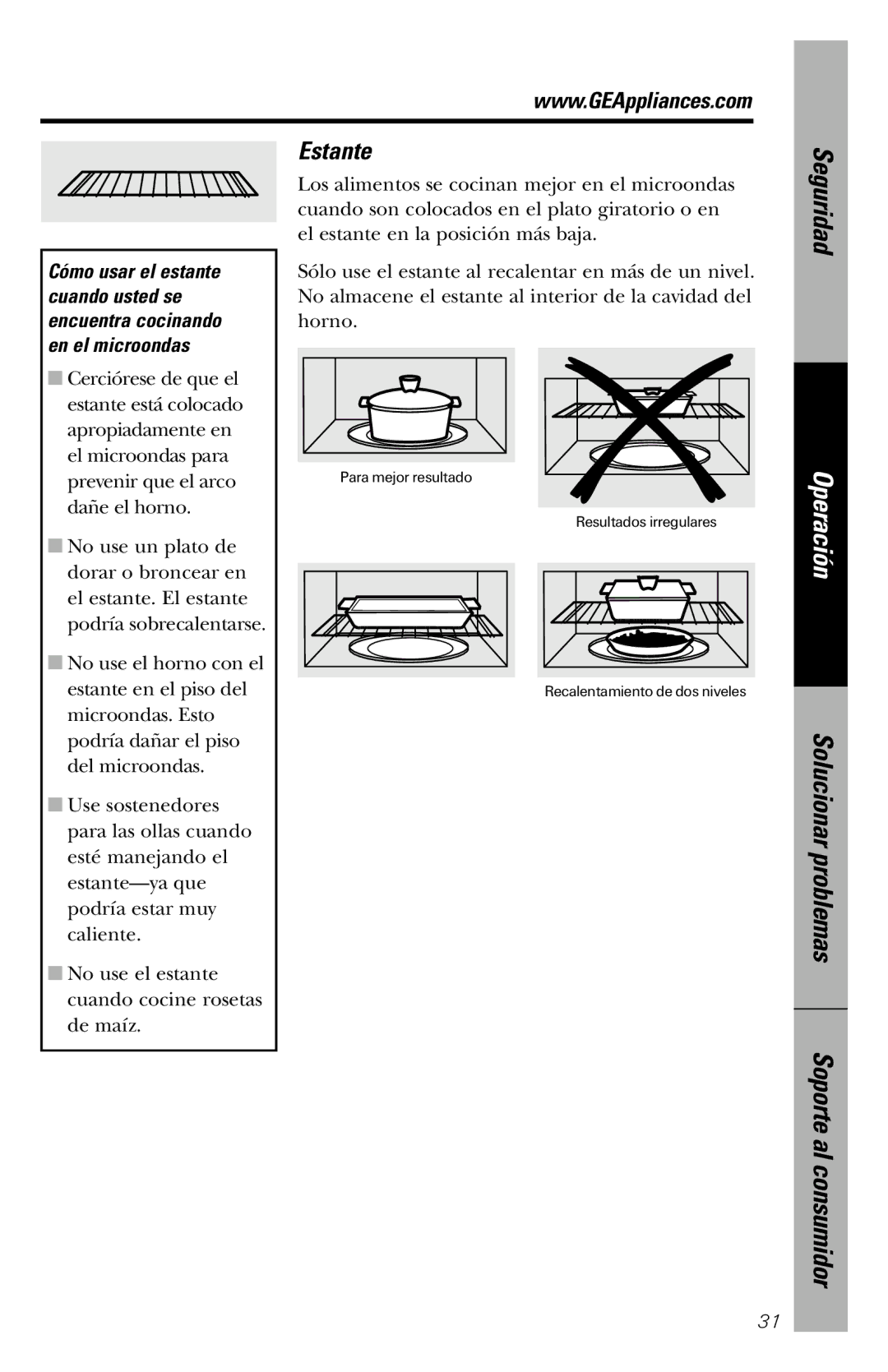 GE JVM1840 owner manual Estante 