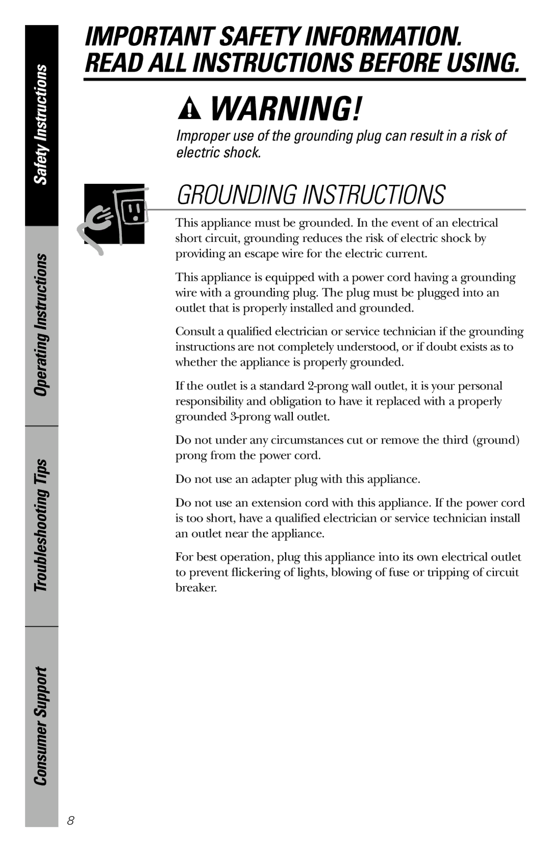 GE JVM1840 owner manual Grounding Instructions 