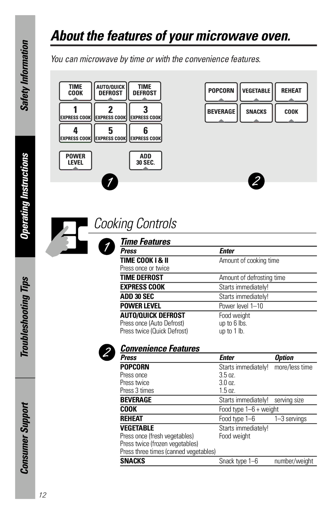 GE JVM1841 owner manual Time Features, Convenience Features, Press Enter Option 