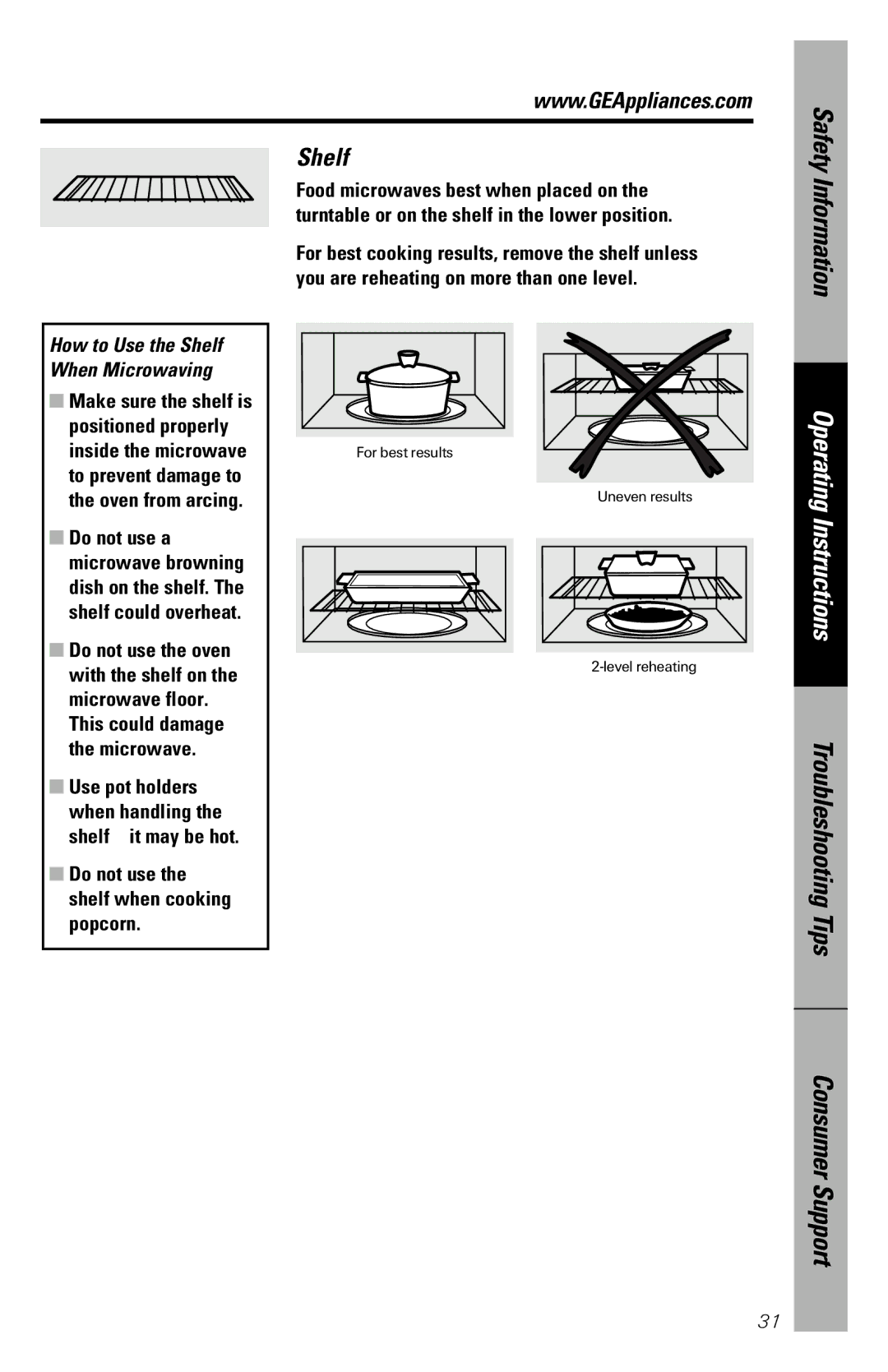 GE JVM1841 owner manual Shelf, Safety Information 