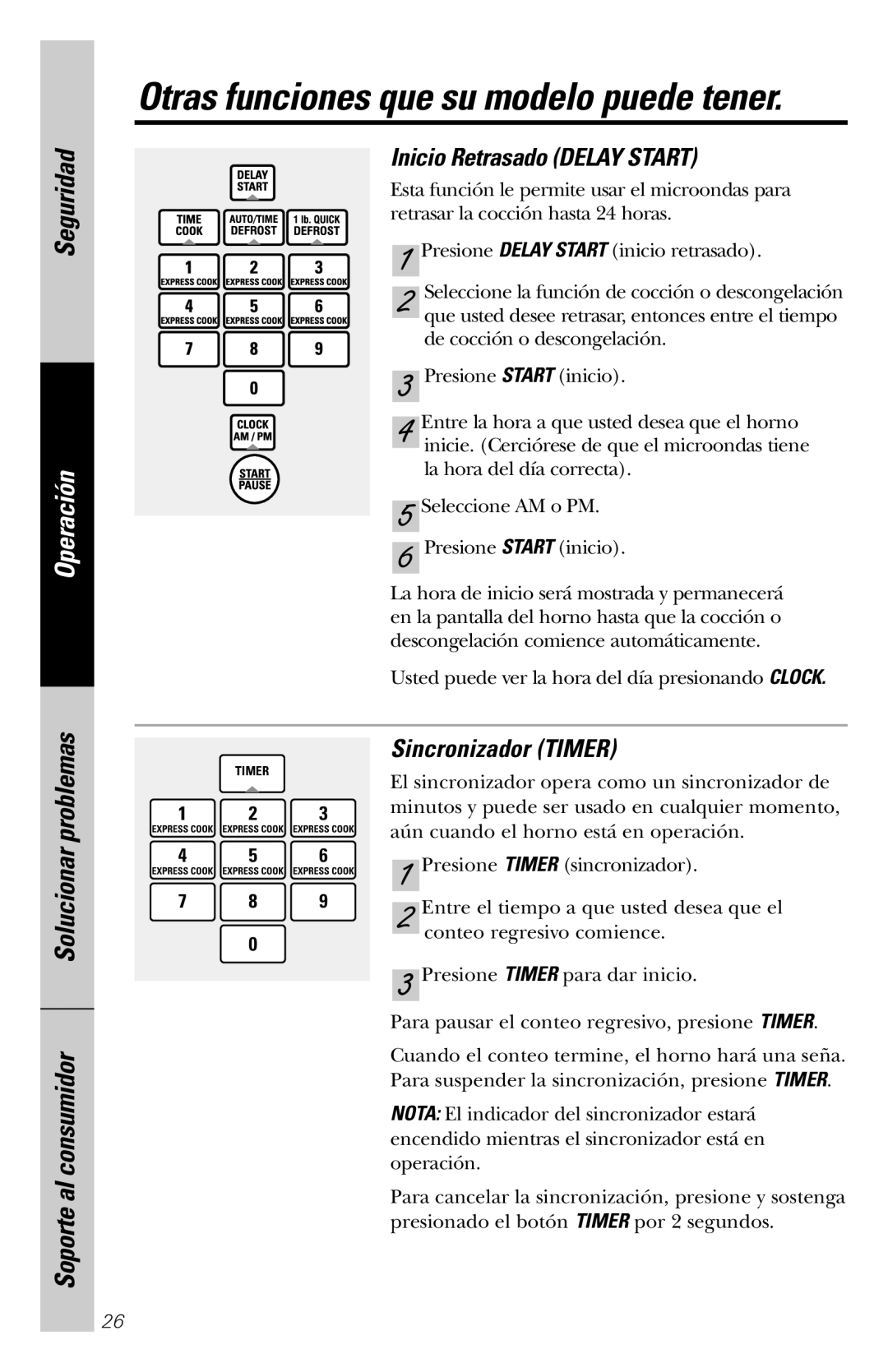 GE JVM1860SS owner manual Inicio Retrasado Delay Start, Solucionar problemas, Sincronizador Timer 