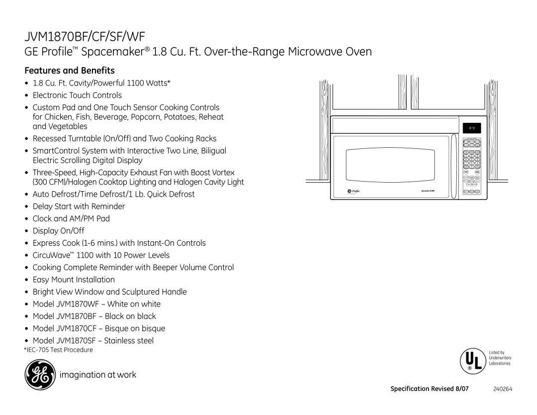 GE JVM1870BF dimensions Features and Benefits 