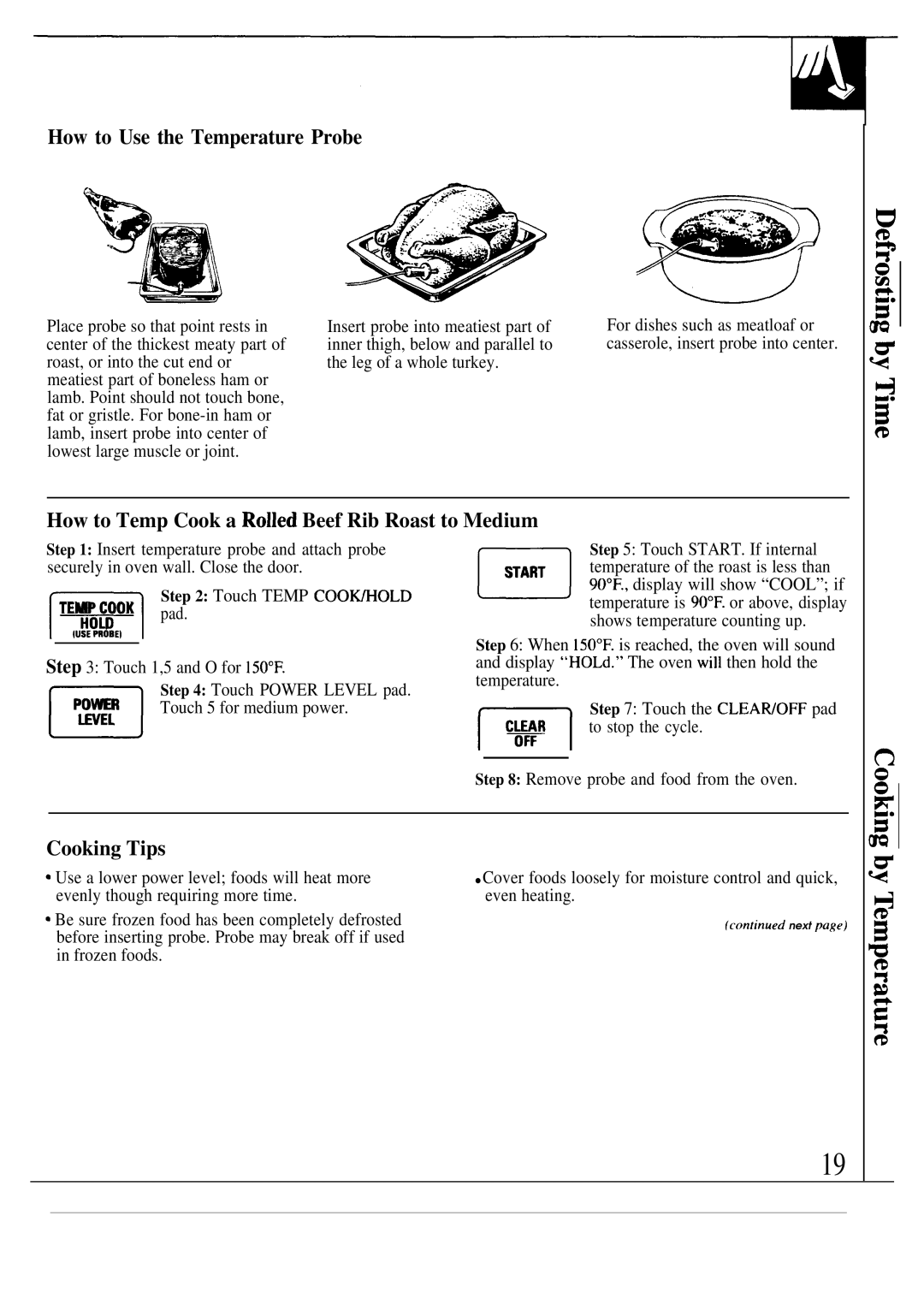 GE JVM193K, JVM190K How to Use the Temperature Probe, How to Temp Cook a Rolled Beef Rib Roast to Medium, Cooking Tips 