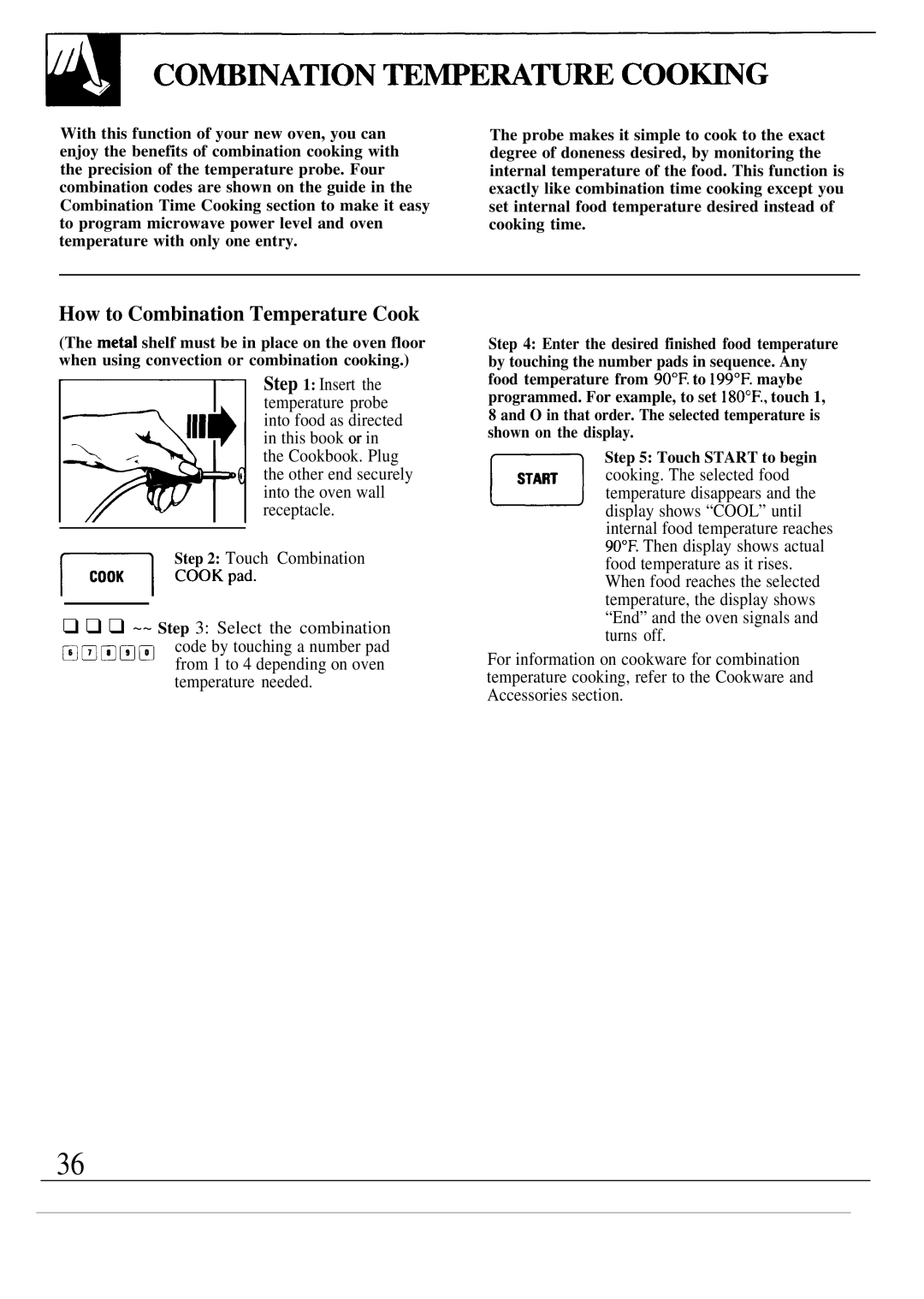 GE JVM190K, JVM193K manual How to Combination Temperature Cook 