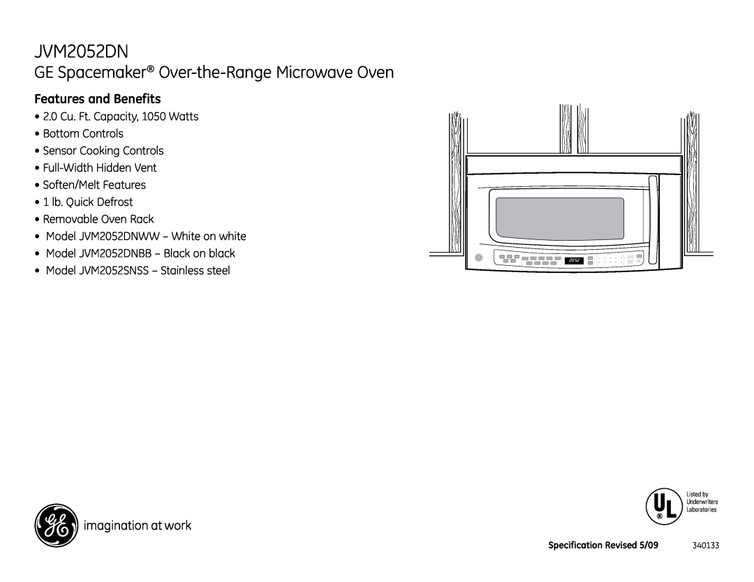 GE JVM2052DN dimensions GE Spacemaker Over-the-Range Microwave Oven, Features and Benefits 