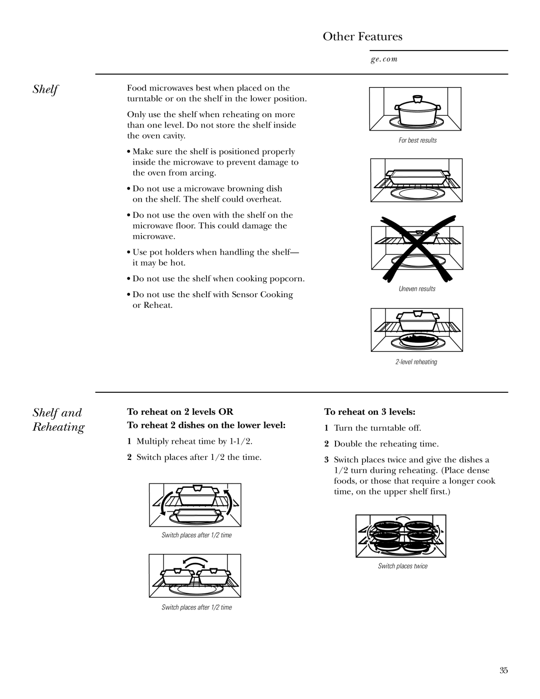 GE JVM2070 owner manual Shelf and Reheating 