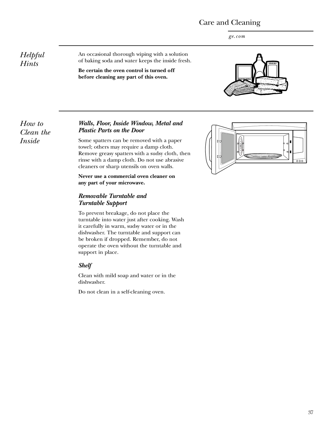 GE JVM2070 owner manual Helpful Hints How to Clean the Inside, Removable Turntable Turntable Support, Shelf 