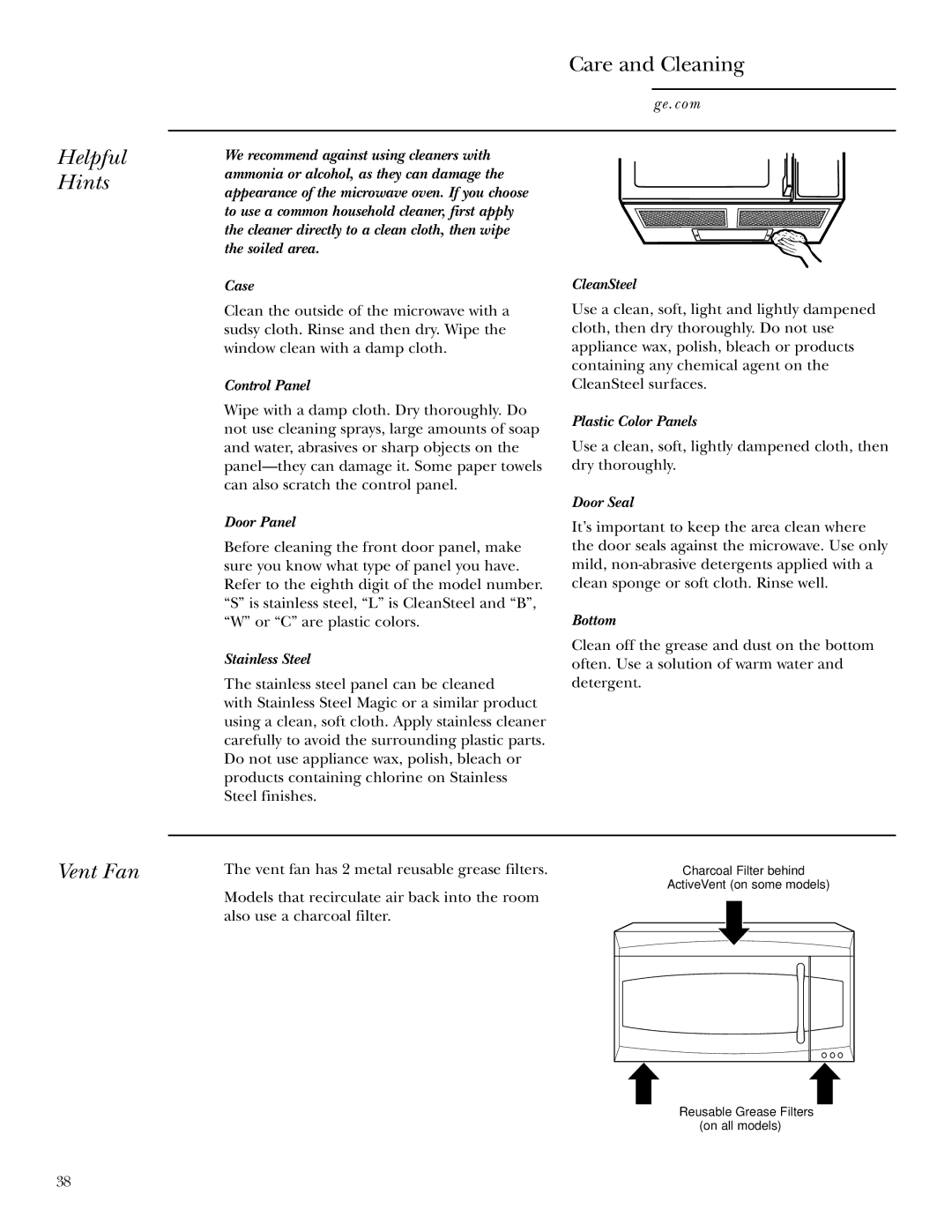 GE JVM2070 owner manual Helpful Hints, Vent Fan 