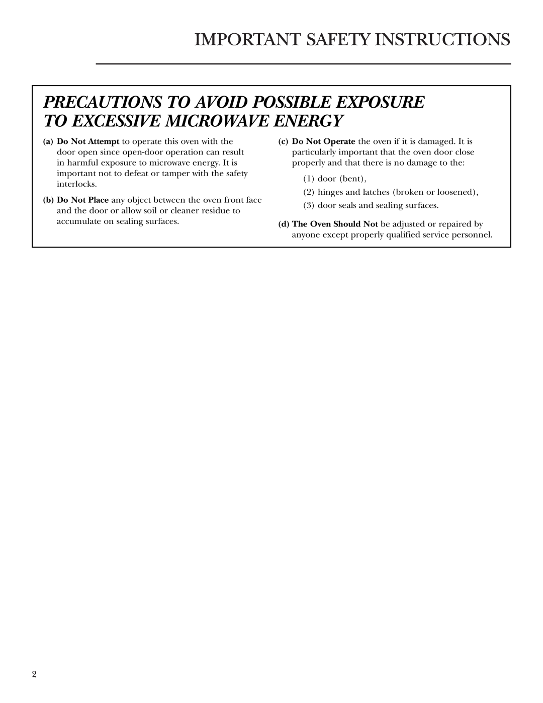 GE JVM2070 owner manual Important Safety Instructions 