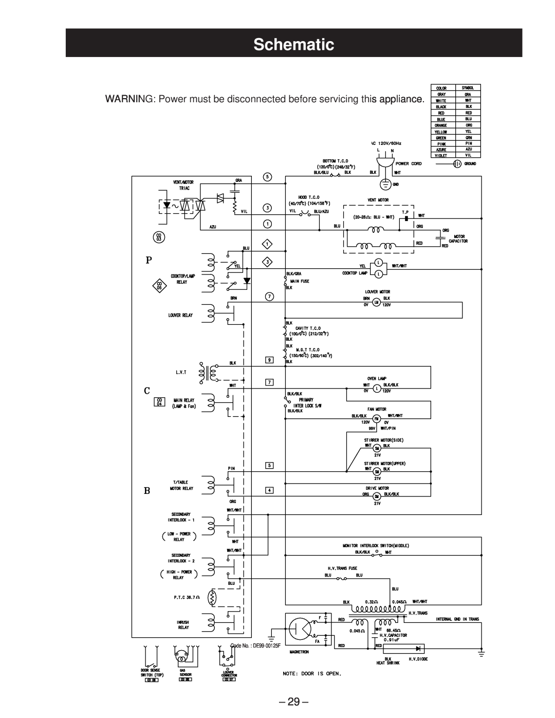 GE JVM2070_H manual Schematic, Code No. DE99-00125F 