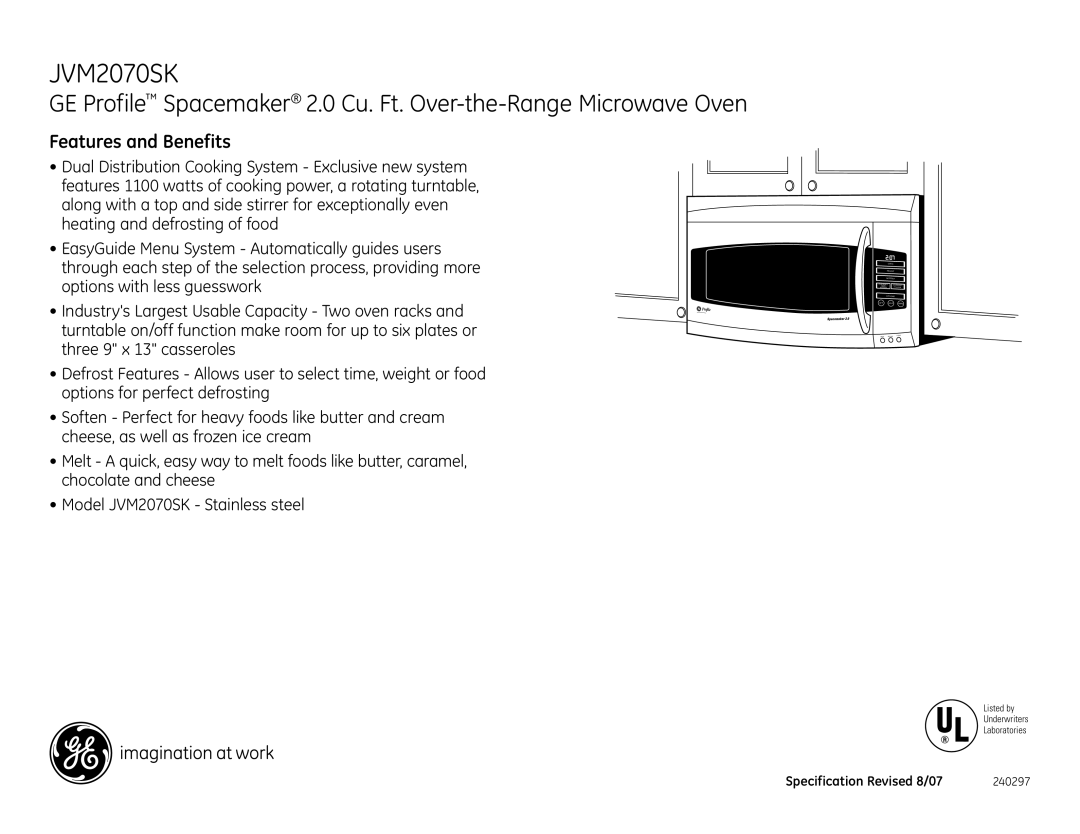 GE JVM2070SK dimensions Features and Benefits 