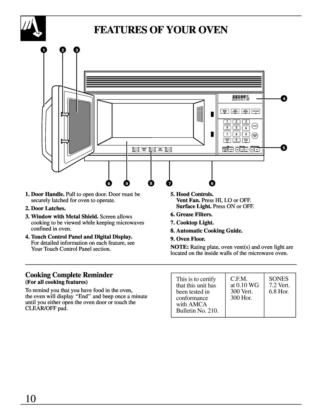 GE JVM231, JVM230 operating instructions Features Of Your Oven, Cooking Complete Reminder 