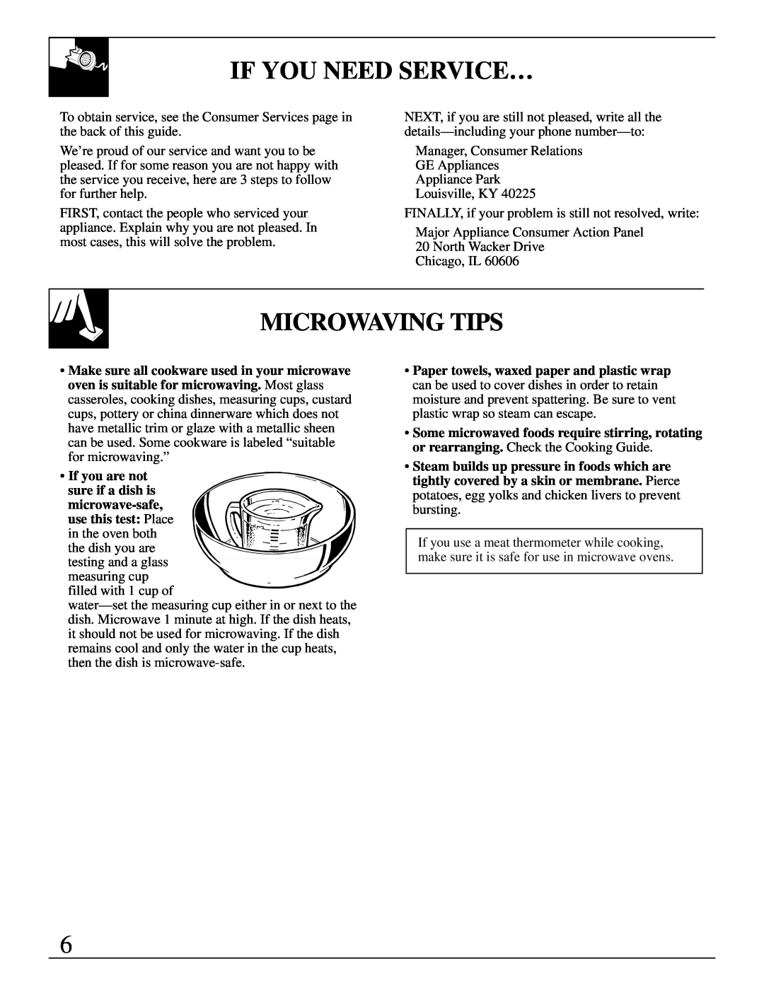 GE JVM231, JVM230 operating instructions If You Need Service…, Microwaving Tips, If you are not sure if a dish is 