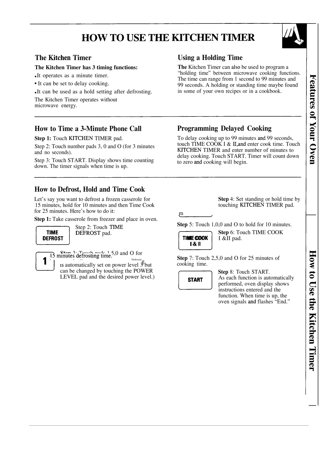 GE JVM231BL, JVM231WL Ktchen Timer, Using a Holding Time, How to Time a 3-Minute Phone Call, Programming Delayed Cooking 