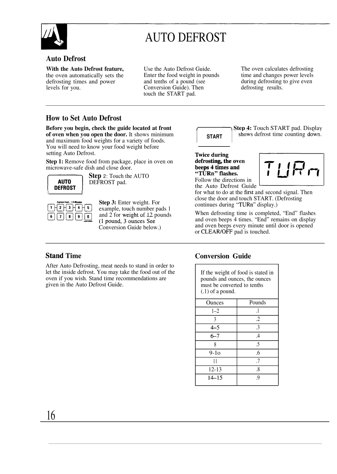 GE JVM231BL, JVM231WL, JVM230BL, 49-8388, 164 D2588P188 manual How to Set Auto Defrost, Stind Time, Conversion Guide 