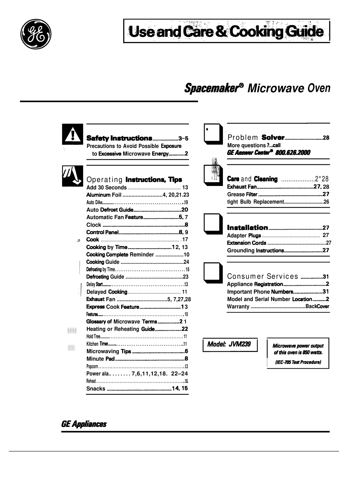 GE JVM239 warranty Hold Tree 