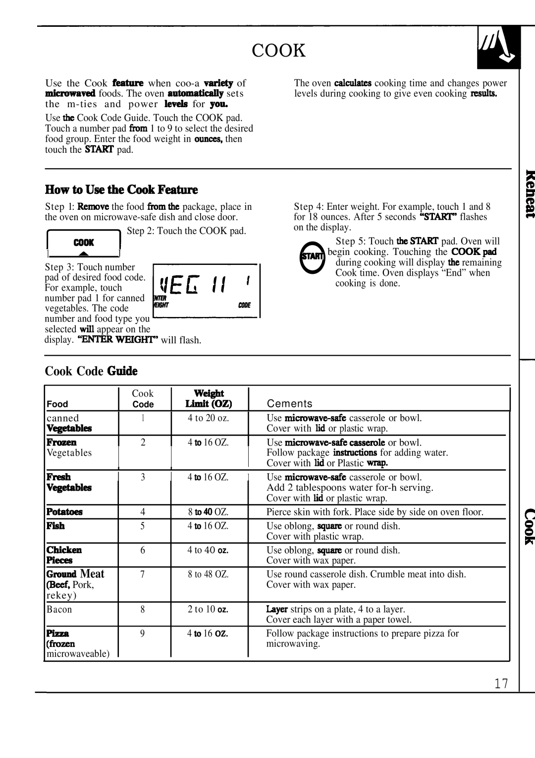 GE JVM239 warranty Cook Code Gtide 