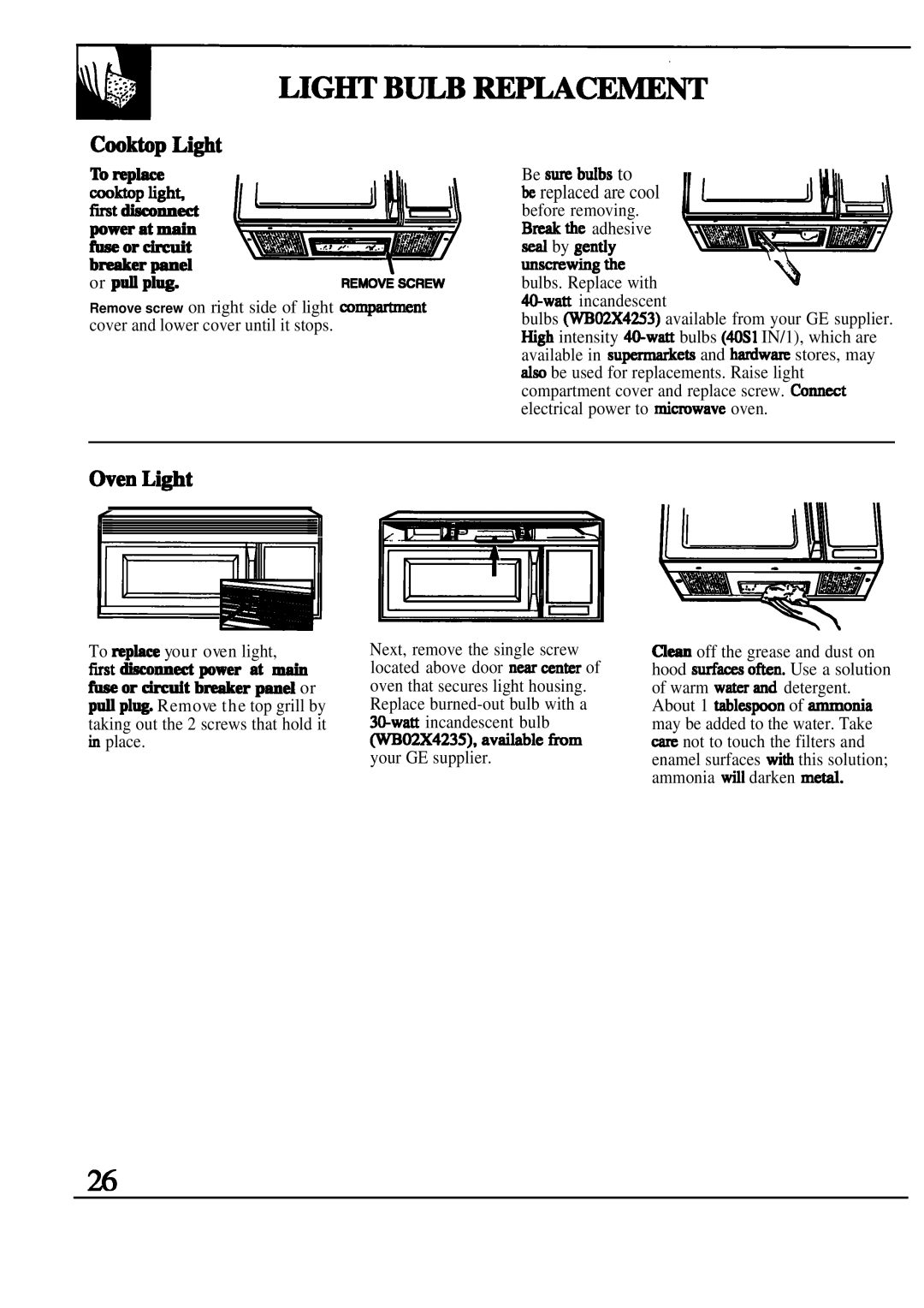 GE JVM239 warranty En Li@t, Be sw btibs to Be replaced are cool, Or pti pi~, To mpb your oven light 