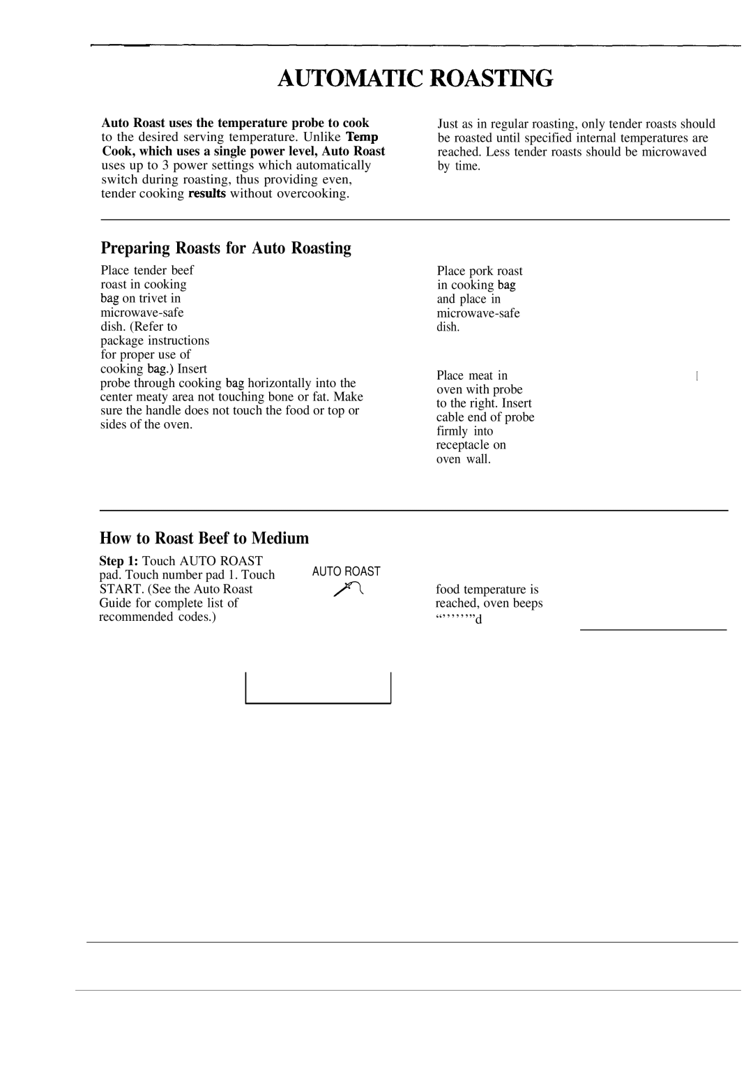 GE 49-8391, JVM240BL, JVM241WL Auto~Tic Roast~G, Preparing Roasts for Auto Roasting, How to Roast Beef to Medium 