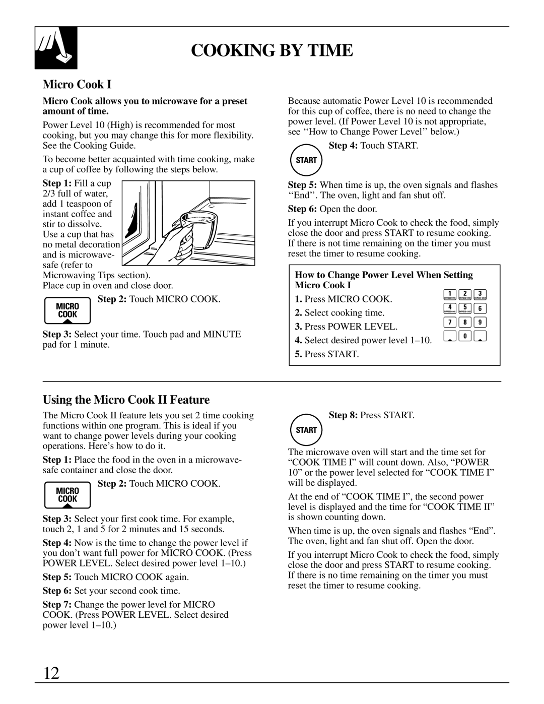 GE JVM250AV, JVM250WV, JVM250BV, 49-8622 manual Cooking by Time, Using the Micro Cook II Feature, Select cooking time 