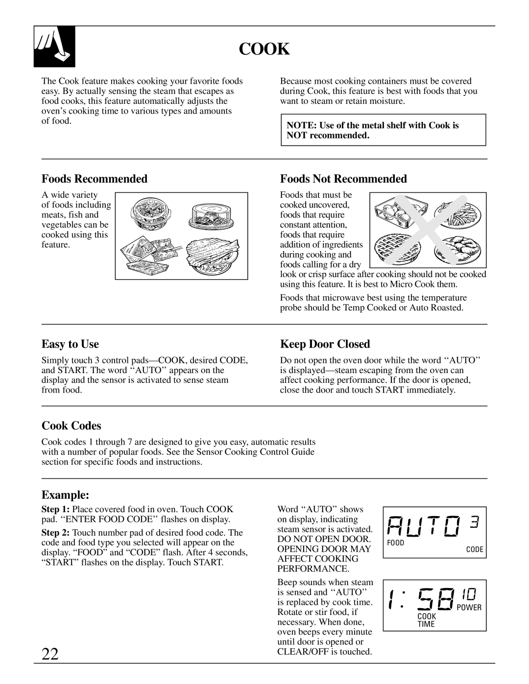 GE 49-8622, JVM250AV, JVM250WV, JVM250BV, 164D2966P142 manual Easy to Use, Cook Codes 