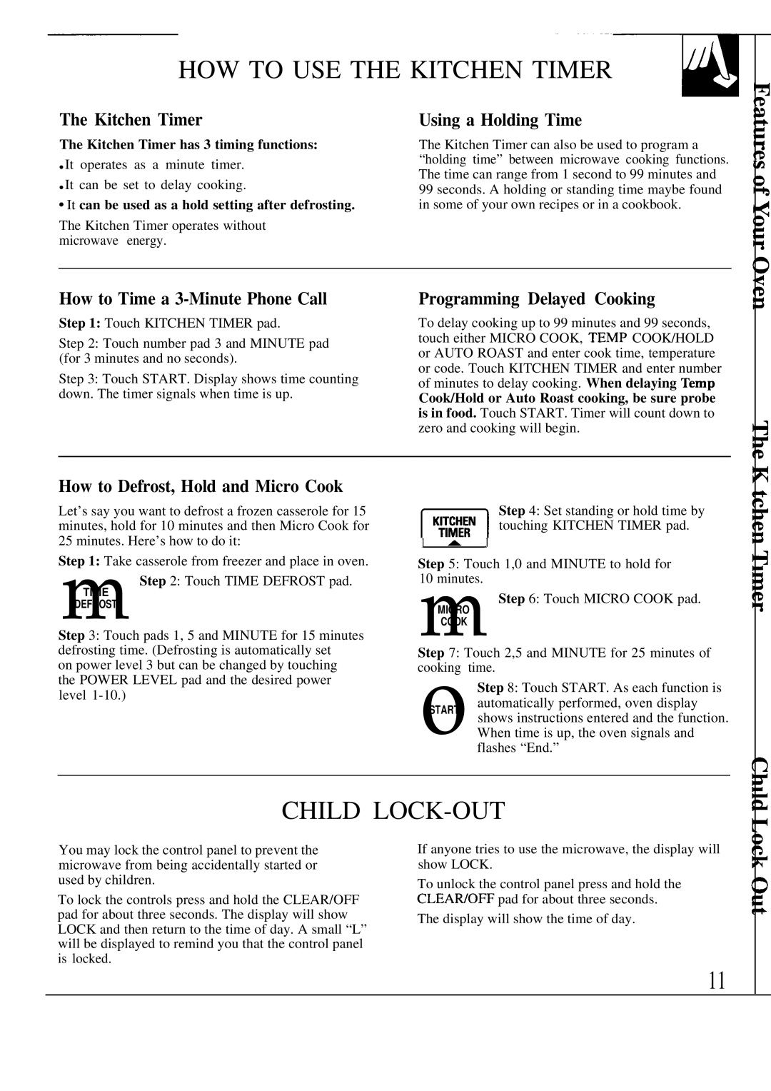 GE 164D2966P143, JVM260BV, JVM260AV, JVM260WV, 49-8623 warranty HOW to USE the Kitchen Timer, Child LOCK-OUT 