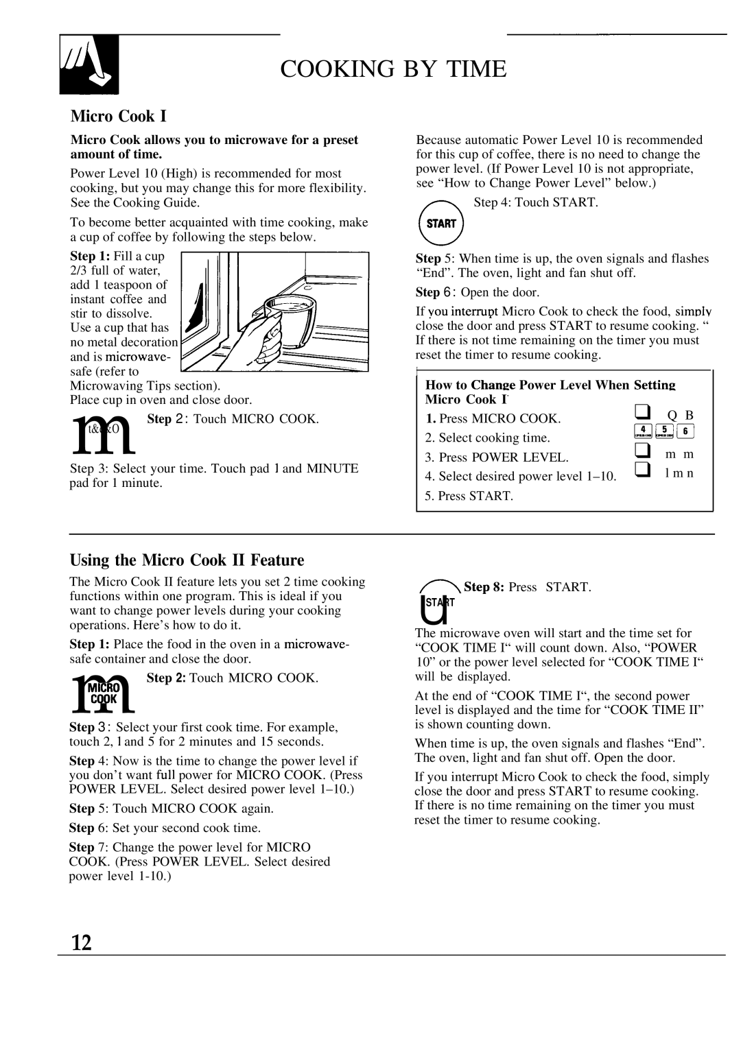 GE JVM260BV Cooking by Time, Using the Micro Cook II Feature, How to Change Power Level When Setting Micro Cook 