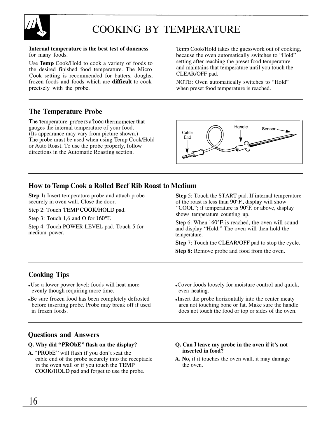 GE 49-8623 Cooking by Temperature, Temperature Probe, How to Temp Cook a Rolled Beef Rib Roast to Medium, Cooking Tips 