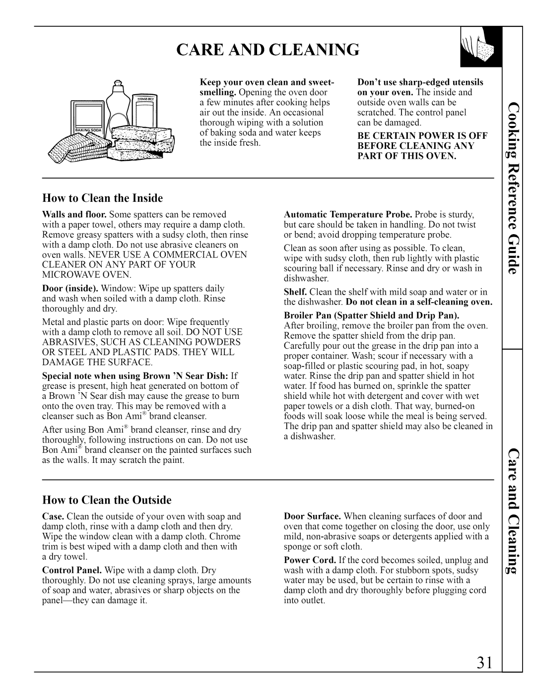 GE JVM290 manual Care and Cleaning, How to Clean the Inside, How to Clean the Outside 