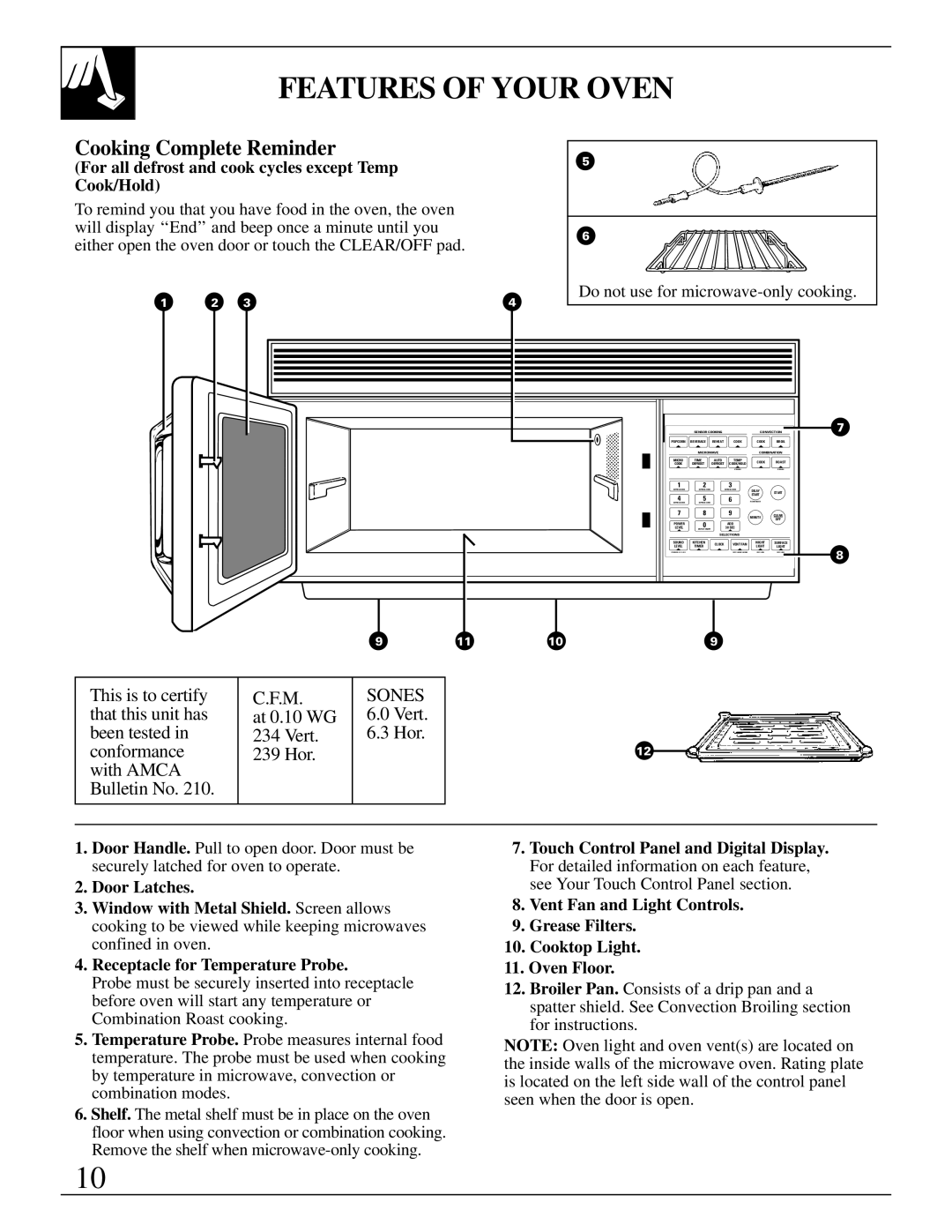 GE 49-8627 warranty Features of Your Oven, Cooking Complete Reminder, For all defrost and cook cycles except Temp Cook/Hold 