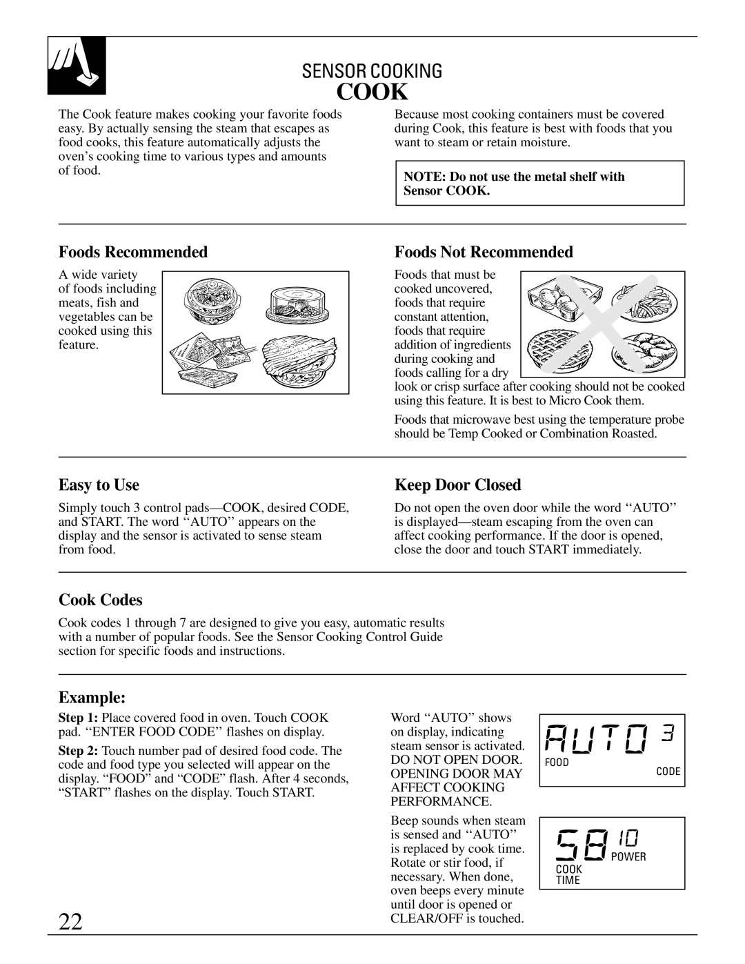 GE 49-8627, JVM290AV, JVM290WV, 164D2966P147 warranty Easy to Use, Cook Codes 