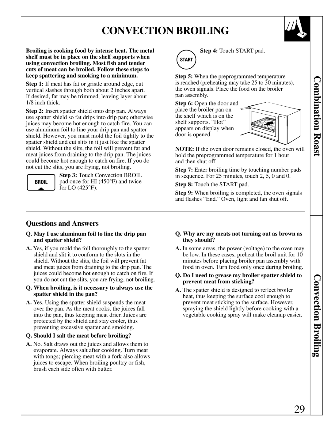 GE JVM290WV, JVM290AV, 49-8627, 164D2966P147 Convection Broiling, Combination Roast, Should I salt the meat before broiling? 