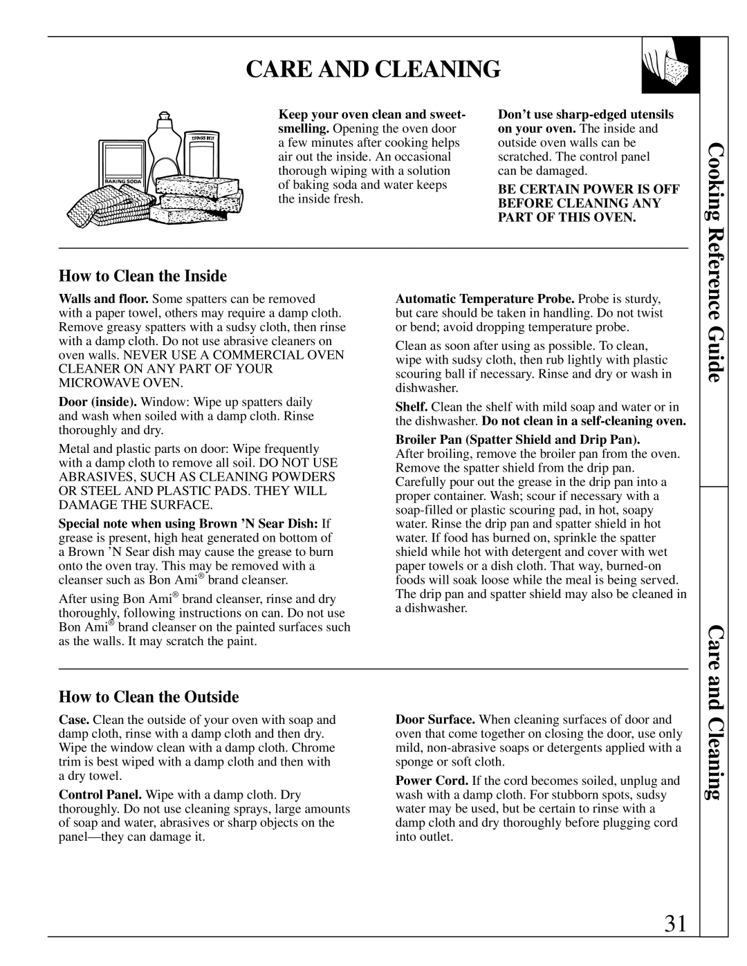 GE 164D2966P147, JVM290AV Care and Cleaning, Reference Guide Care, How to Clean the Inside, How to Clean the Outside 