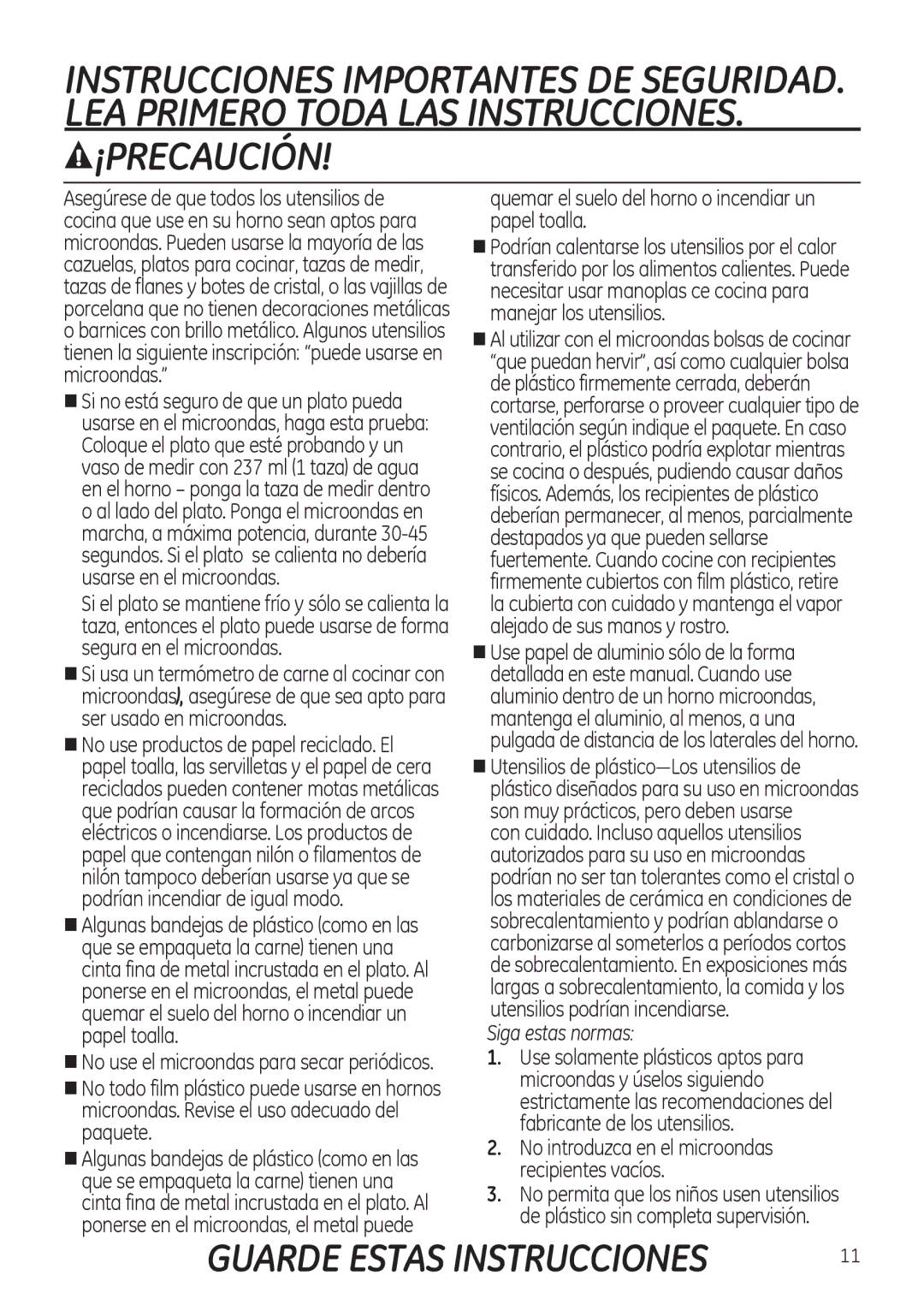 GE JNM3151, JVM3150 owner manual Guarde Estas Instrucciones 