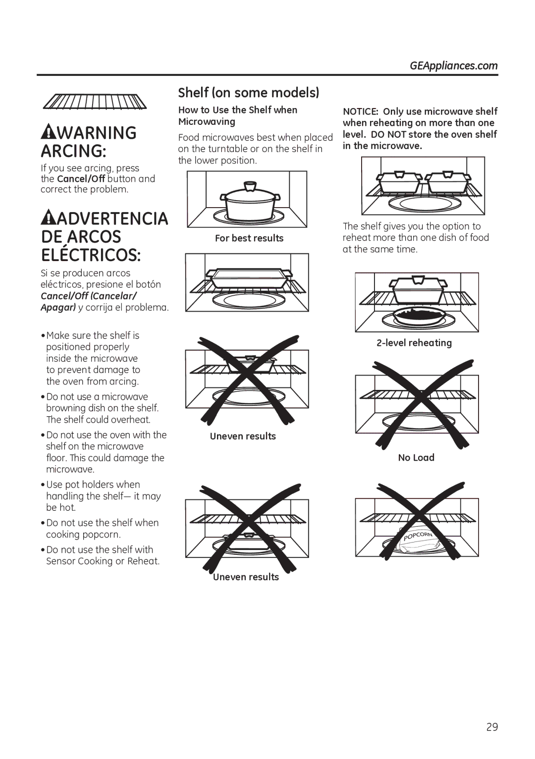 GE JNM3151, JVM3150 owner manual Advertencia DE Arcos Eléctricos 