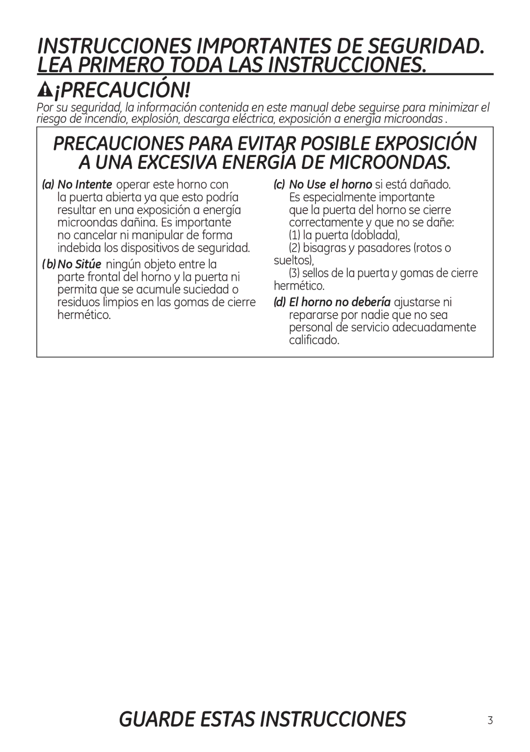 GE JNM3151, JVM3150 owner manual UNA Excesiva Energía DE Microondas, Guarde Estas Instrucciones 