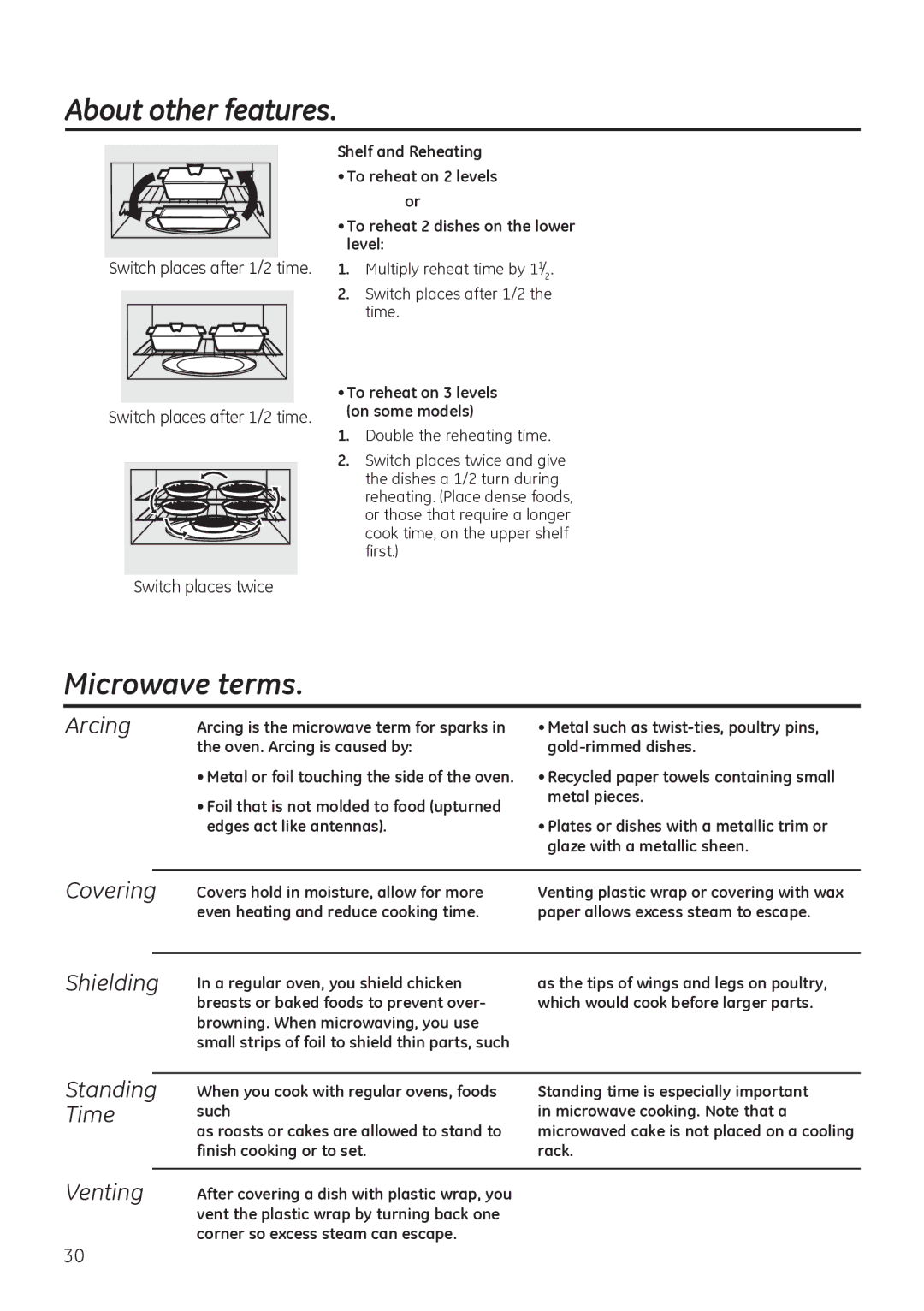 GE JVM3150, JNM3151 owner manual Microwave terms, Switch places after 1/2 time Switch places twice 