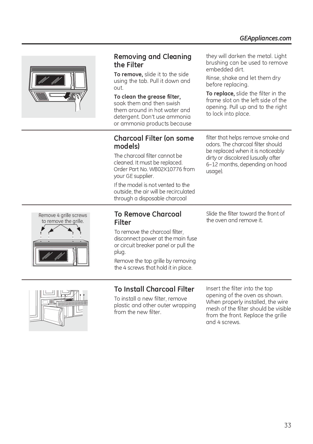 GE JNM3151, JVM3150 owner manual Removing and Cleaning the Filter 